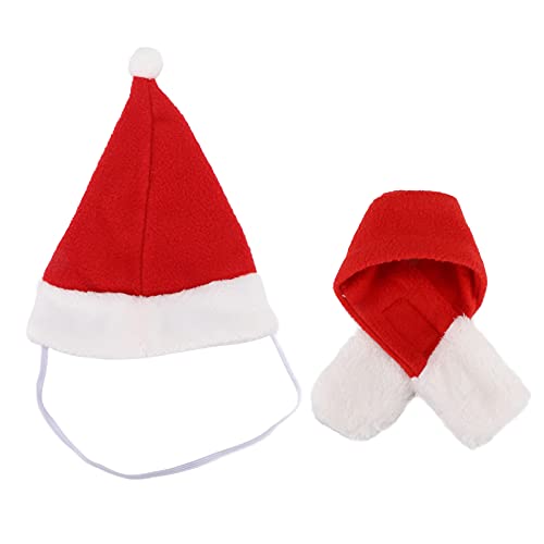 Bufanda y sombrero de Navidad para animales de compañía, disfraz de Navidad para animales de compañía, suave ajustable, ideal para el cobaye Chinchilla y otros pequeños (juego de copas de Navidad, M)