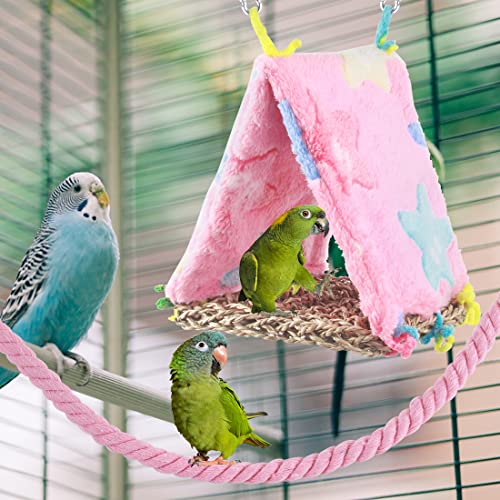 BundleMall Hamaca colgante para casa de nido de pájaros, cabaña para loros, jaulas, accesorios para pájaros, parakeet, tienda de campaña columpios de pájaros (Set-C)