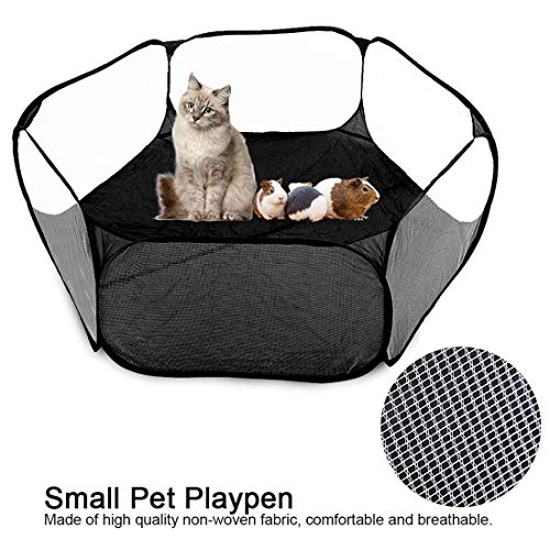 BundleMall Jaula para animales pequeños, plegable, portátil, transpirable, transparente, para uso en interiores y exteriores, para hámster, chinchillas, erizos, cobayas, conejos (negro)