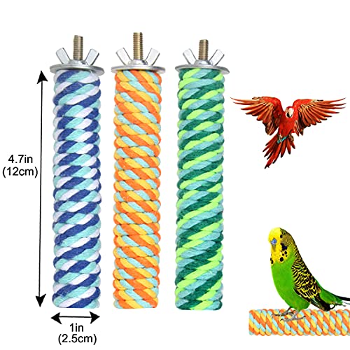 BundleMall poste de pie para pájaros y loros, accesorios para jaulas de pájaros, cuerda para patas para loros, loros, agapornis y ratones, juguetes deportivos (mediano: 11,7 x 2,5 cm, A-3 unidades)