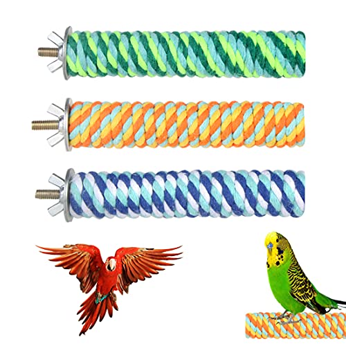 BundleMall poste de pie para pájaros y loros, accesorios para jaulas de pájaros, cuerda para patas para loros, loros, agapornis y ratones, juguetes deportivos (mediano: 11,7 x 2,5 cm, A-3 unidades)