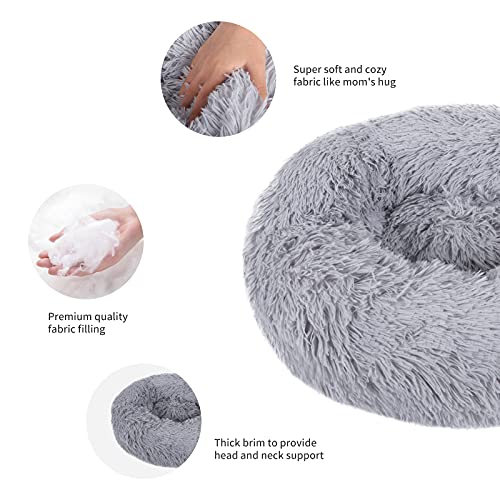 BVAGSS Cama de Felpa Deluxe Plush Redonda de Pelo Nido de Donut para Mascotas Deluxe para Gatos y Perros XH034 (Diameter:40cm, Light Grey)