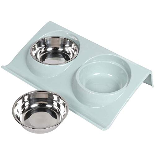 Bwelcam 2x400 ML Comedor Gato, Gato Cuenco, Cuenco Doble Para Gatos de Acero Inoxidable, Comedero para Perros y Gatos, Comedero para Comida y Agua