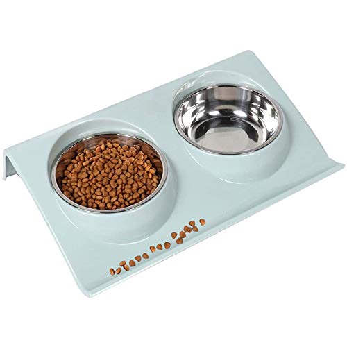 Bwelcam 2x400 ML Comedor Gato, Gato Cuenco, Cuenco Doble Para Gatos de Acero Inoxidable, Comedero para Perros y Gatos, Comedero para Comida y Agua