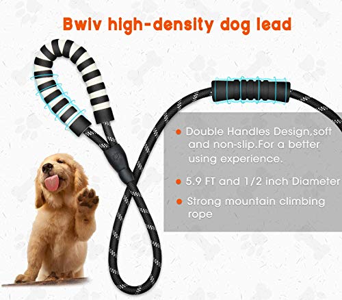 Bwiv Correa para Perros Correr 1.8M Resistente Nylón Fuerte con Mango Acolchado Doble Asa Cómodo Antideslizantes Reflectantes para Grandes Medianos Negro