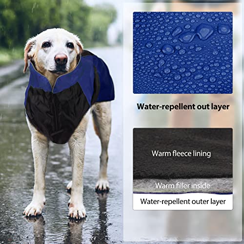 Bwiv Perro Chaqueta Abrigos Mascota Ropa Impermeable Vientre Protector Reflexivo Tira Cremallera con Agujero de Correa Azul 5XL