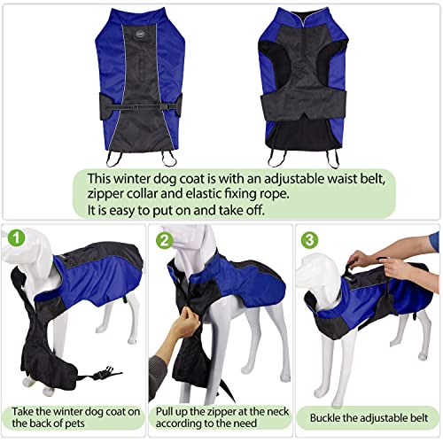 Bwiv Perro Chaqueta Abrigos Mascota Ropa Impermeable Vientre Protector Reflexivo Tira Cremallera con Agujero de Correa Azul 5XL