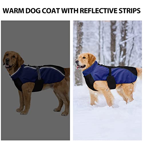 Bwiv Perro Chaqueta Abrigos Mascota Ropa Impermeable Vientre Protector Reflexivo Tira Cremallera con Agujero de Correa Azul 5XL