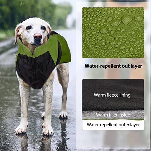 Bwiv Perro Chaqueta Abrigos Mascota Ropa Impermeable Vientre Protector Reflexivo Tira Cremallera con Agujero de Correa Ejercito Verde 3XL