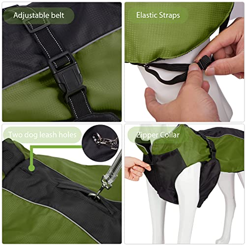 Bwiv Perro Chaqueta Abrigos Mascota Ropa Impermeable Vientre Protector Reflexivo Tira Cremallera con Agujero de Correa Ejercito Verde 3XL