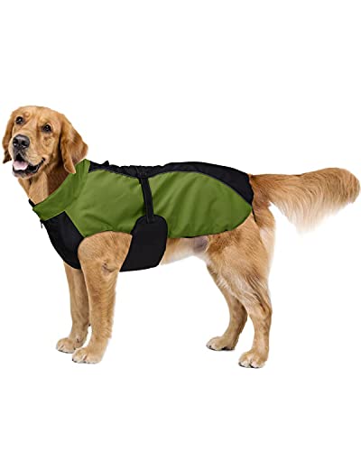 Bwiv Perro Chaqueta Abrigos Mascota Ropa Impermeable Vientre Protector Reflexivo Tira Cremallera con Agujero de Correa Ejercito Verde 3XL