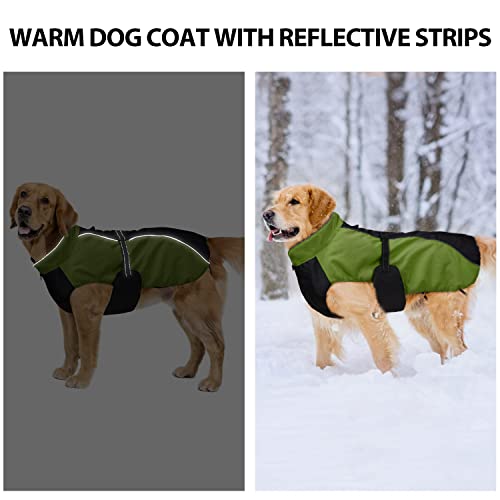 Bwiv Perro Chaqueta Abrigos Mascota Ropa Impermeable Vientre Protector Reflexivo Tira Cremallera con Agujero de Correa Ejercito Verde 3XL