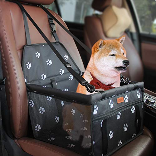 BYGD Bolsa de Transporte para Mascotas, Asiento del Coche de Seguridad para Mascotas Perro Gato Plegable Lavable Viaje Bolsas y Otra Mascota Pequeña con Cremallera Bolsillo[ Paw Pattern]