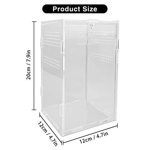 Caja de Terrario para Reptiles, Caja de Alimentación de Insectos, Acrílico Transparente Estuche de Cría de Reptiles, Para Araña, Rana, Escorpión, Caracol, Lagarto (12x12x20cm)