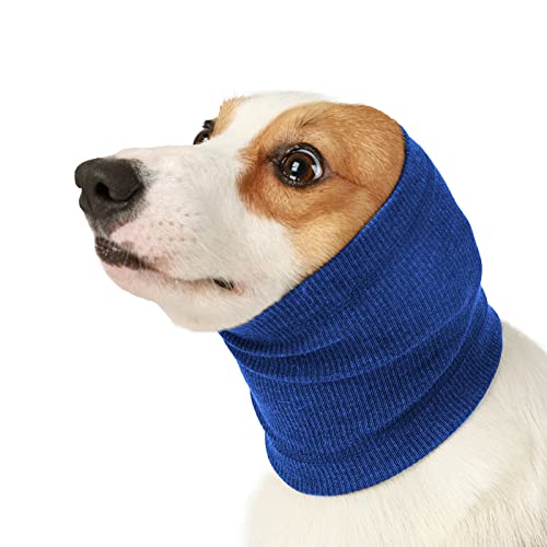 Calentador de Cuello y Orejas de Perros Caperuza de Perro Envoltura de Oreja de Perro Mascota Gorro de Punto de Perro de Invierno para Confort en Lugar de Ruido (Azul, Large)