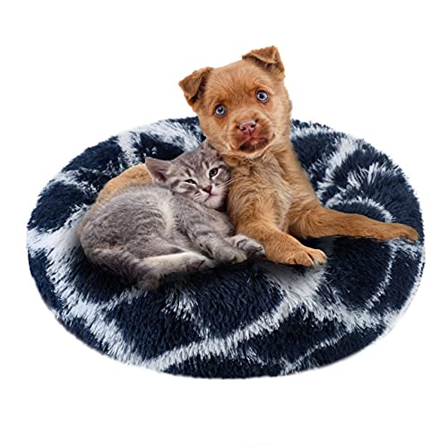 Cama De Gato 50cm Cama De Perro Mediano Pet Bed Cama Gato Redonda Cama para Mascotas Suave Y CáLida Cama para Perros De Felpa Cama para Perros Redonda Cama Mascotas Relajante Mullida, Rayas Tibetanas