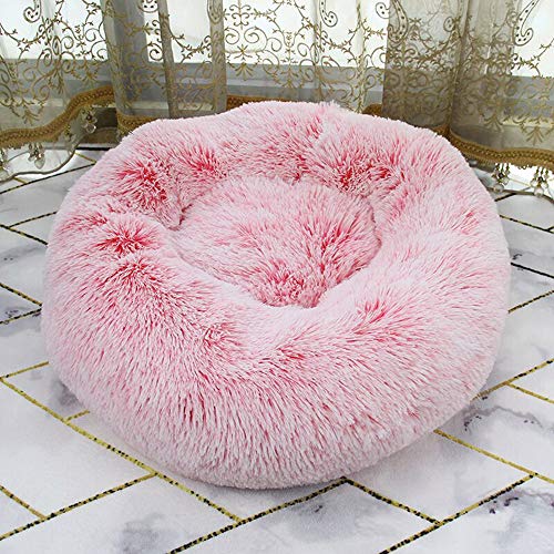 Cama de Gato Donut Cama Redonda Felpa para Perros Cómodo Suave Segura Lavable a Máquina Duradera para Mascotas Cachorros Gatitos （70cm Rosa）