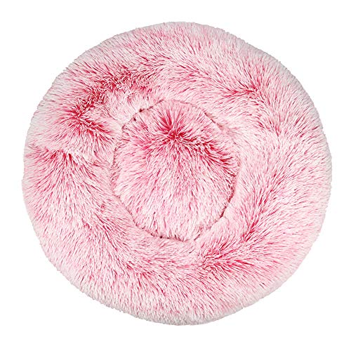 Cama de Gato Donut Cama Redonda Felpa para Perros Cómodo Suave Segura Lavable a Máquina Duradera para Mascotas Cachorros Gatitos （70cm Rosa）