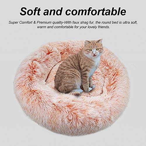 Cama de Gato Donut Cama Redonda Felpa para Perros Cómodo Suave Segura Lavable a Máquina Duradera para Mascotas Cachorros Gatitos （70cm Rosa）