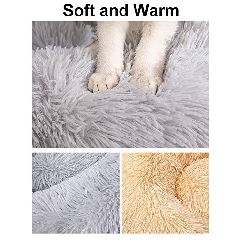 Cama de Gato Donut Cama Redonda Felpa para Perros Cómodo Suave Segura Lavable a Máquina Duradera para Mascotas Cachorros Gatitos （Café 60cm）