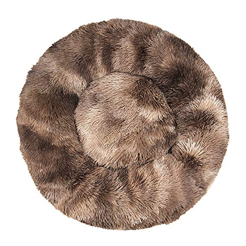 Cama de Gato Donut Cama Redonda Felpa para Perros Cómodo Suave Segura Lavable a Máquina Duradera para Mascotas Cachorros Gatitos （Café 60cm）