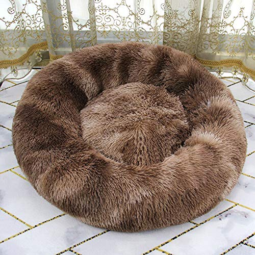 Cama de Gato Donut Cama Redonda Felpa para Perros Cómodo Suave Segura Lavable a Máquina Duradera para Mascotas Cachorros Gatitos （Café 60cm）