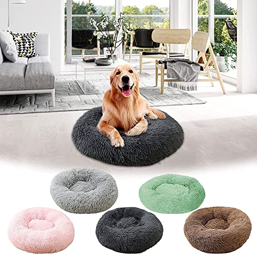 Cama de Gato Perro Redonda, Suave Antiestres Casa para Perros, Cama para Mascotas Antideslizante Lavable Duradera, Donut Cálido Cojin Invierno,Kakhi,120cm(47inch)