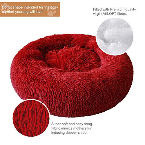 Cama de Mascotas Cama Gato Suave Cama Perro Redonda Cojín Invierno de Felpa Cálido Felpa Cama Interior Invierno para Mascotas y Cachorro Medianos Pequeños Dormir Descansar (S/50cm, Rojo)