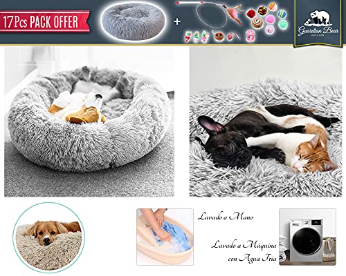 Cama Gato Antiestrés con 16 Juguetes para Gatos, Cama para Gatos Suave Redonda Tipo Donut de 50cm. y Pack de Juguetes para Gatos, Cama para Gatos de Lujo Lavable a Máquina (Cat Toys Gris)