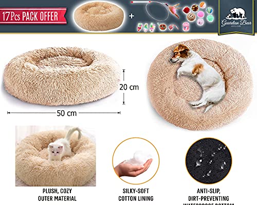 Cama Gato Antiestrés con 16 Juguetes para Gatos, Cama para Gatos Suave Redonda Tipo Donut de 50cm. y Pack de Juguetes para Gatos, Cama para Gatos de Lujo Lavable a Máquina