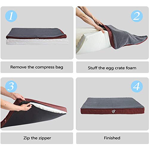 Cama ortopédica para Perros pequeños, medianos y Grandes, colchón para Perros Lavable, Almohada de Espuma en Forma de Caja de Huevos con Funda extraíble，XXXL Rojo