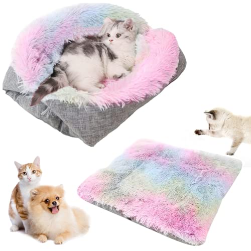 Cama para Gatos Perros 2 en 1 Almohadas Camas para Perros Gatos, Manta Cojín para Perros Gatos de Doble Uso, Nido de Gato Perritos Lavable Felpa Sofá de Gatos Perros Pequeños (Multicolor)