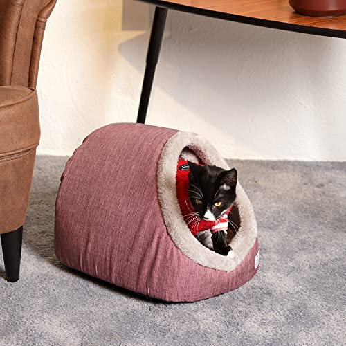 Cama para Gatos Suave Cueva Suave Gato Un Nido de Mascotas Mediano Carpa para Gatos con cojín Interior 37*33*27cm (S93, Rojo)