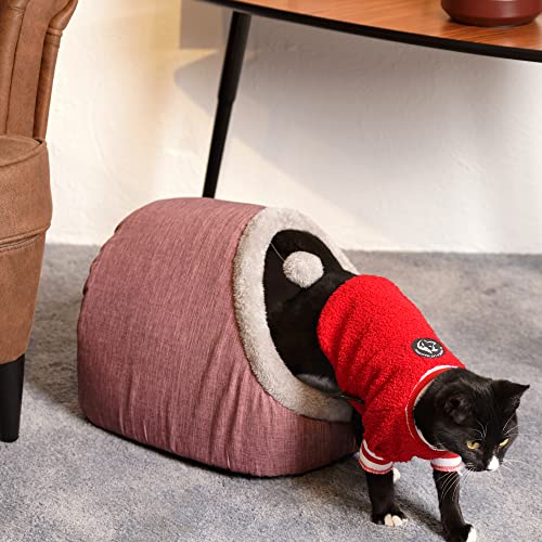 Cama para Gatos Suave Cueva Suave Gato Un Nido de Mascotas Mediano Carpa para Gatos con cojín Interior 37*33*27cm (S93, Rojo)