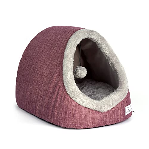 Cama para Gatos Suave Cueva Suave Gato Un Nido de Mascotas Mediano Carpa para Gatos con cojín Interior 37*33*27cm (S93, Rojo)