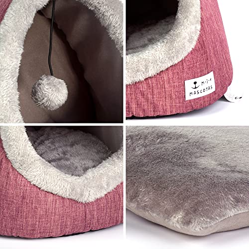 Cama para Gatos Suave Cueva Suave Gato Un Nido de Mascotas Mediano Carpa para Gatos con cojín Interior 37*33*27cm (S93, Rojo)