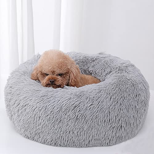 Cama para Perros Cama para Gatos, Redonda Suave Lavables Cama para Mascota con Parte Inferior Antideslizante y Cómodo Mullida Felpa Adecuado para Gatos y Perros Pequeños (40cm Gris Claro)