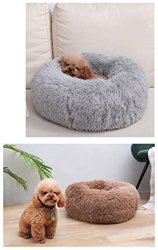 Cama para Perros Cama para Gatos, Redonda Suave Lavables Cama para Mascota con Parte Inferior Antideslizante y Cómodo Mullida Felpa Adecuado para Gatos y Perros Pequeños (40cm Gris Claro)