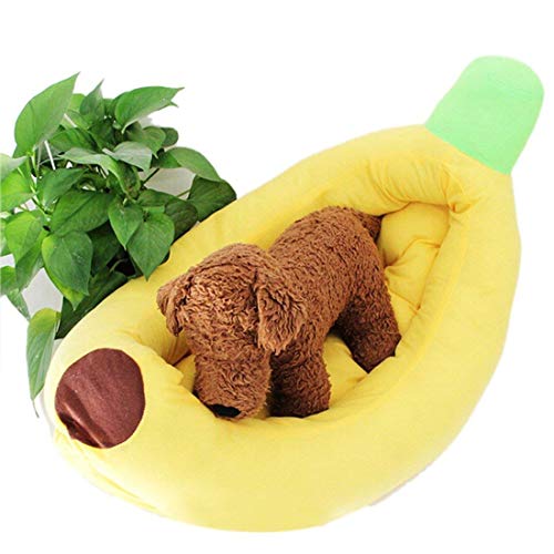 Cama para Perros Cómodas Mascotas Cojín para Dormir Desmontable Lavable Cama para Perros Cueva Resistente a morder Cama para Perros Cama con Forma de Bote de plátano Amarillo, 85 * 50 * 18 cm