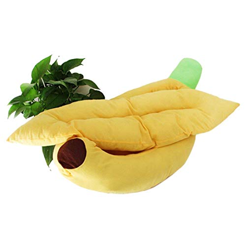 Cama para Perros Cómodas Mascotas Cojín para Dormir Desmontable Lavable Cama para Perros Cueva Resistente a morder Cama para Perros Cama con Forma de Bote de plátano Amarillo, 85 * 50 * 18 cm