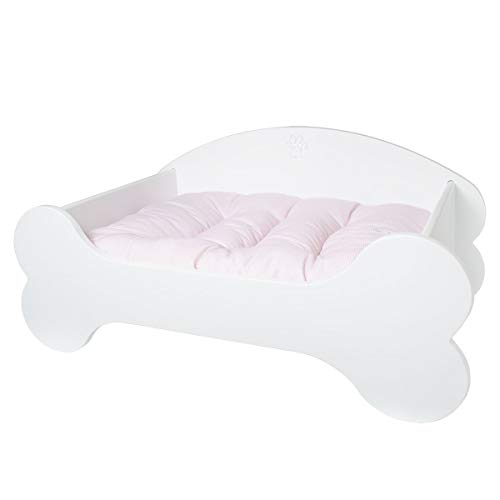 Cama para Perros de Madera Hueso (S, Cuadros Rosa)