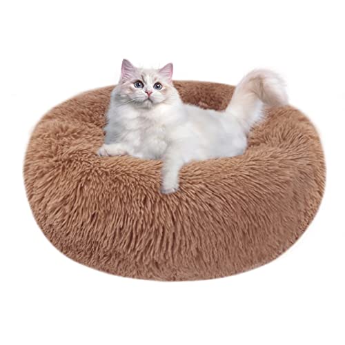 Cama para Perros Gatos Antiestres Mediano - Camas Cojin Relajante Redonda Suave Felpa Lavables, Cálido Cama Interior Invierno para Mascotas y Cachorro Medianos Pequeños (Medium, café)