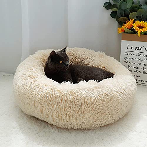 Cama para Perros Mullida Y Tranquila Cama De Felpa con Forma De Rosquilla para Mascotas, Sillón Reclinable Ortopédico Redondo, Saco De Dormir, Perrera, Sofá Pequeño Mediano Cama Gato