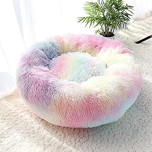 Cama para Perros Mullida Y Tranquila Cama De Felpa con Forma De Rosquilla para Mascotas, Sillón Reclinable Ortopédico Redondo, Saco De Dormir, Perrera, Sofá Pequeño Mediano Cama Gato