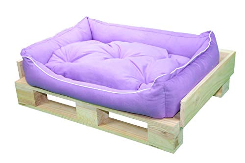 Cama para Perros y Gatos, Sofá para Perros/Gatos, Cesta para Perros/Gatos con Cojín Extraíble de Color Morada + Cama Palet Europeo NUEVOS A ESTRENAR (S, Colchoneta)