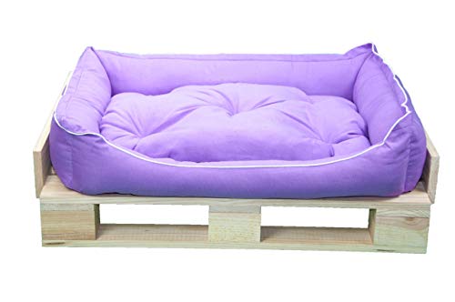 Cama para Perros y Gatos, Sofá para Perros/Gatos, Cesta para Perros/Gatos con Cojín Extraíble de Color Morada + Cama Palet Europeo NUEVOS A ESTRENAR (S, Colchoneta)