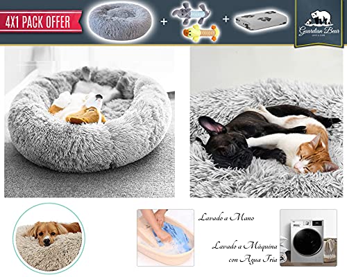 Cama Perro Antiestrés con Manta y 2 Juguetes para Perros, Cama para Perros Pequeños Redonda Tipo Donut de 50cm., Manta para Perros y 2 Juguetes para Perros (Dog Toys Gris)