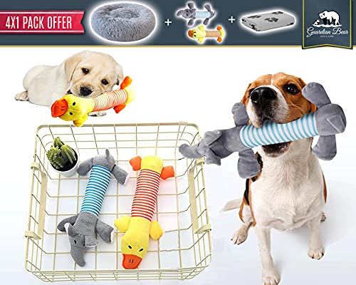 Cama Perro Antiestrés con Manta y 2 Juguetes para Perros, Cama para Perros Pequeños Redonda Tipo Donut de 50cm., Manta para Perros y 2 Juguetes para Perros (Dog Toys Gris)