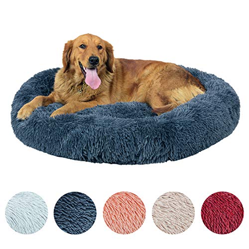 Cama Perro Camas Perros Cama Perro Grande Cama Perro Mediano 5 Colores Y 6 Tamaños para Elegir,Gris Oscuro,Diámetro 90CM,Lavable,