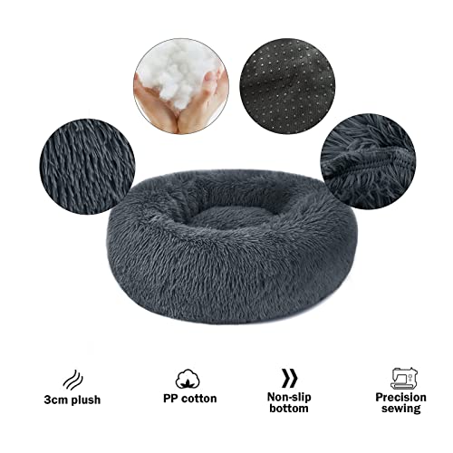 Cama Perro Gato Mediano Antiestres - Cama para Perros Gatos Redonda Suave Lavables, Cálido Felpa Cama Cojin Interior Invierno para Perro y Gato Medianos Pequeños (L-60cm, Gris Oscuro)